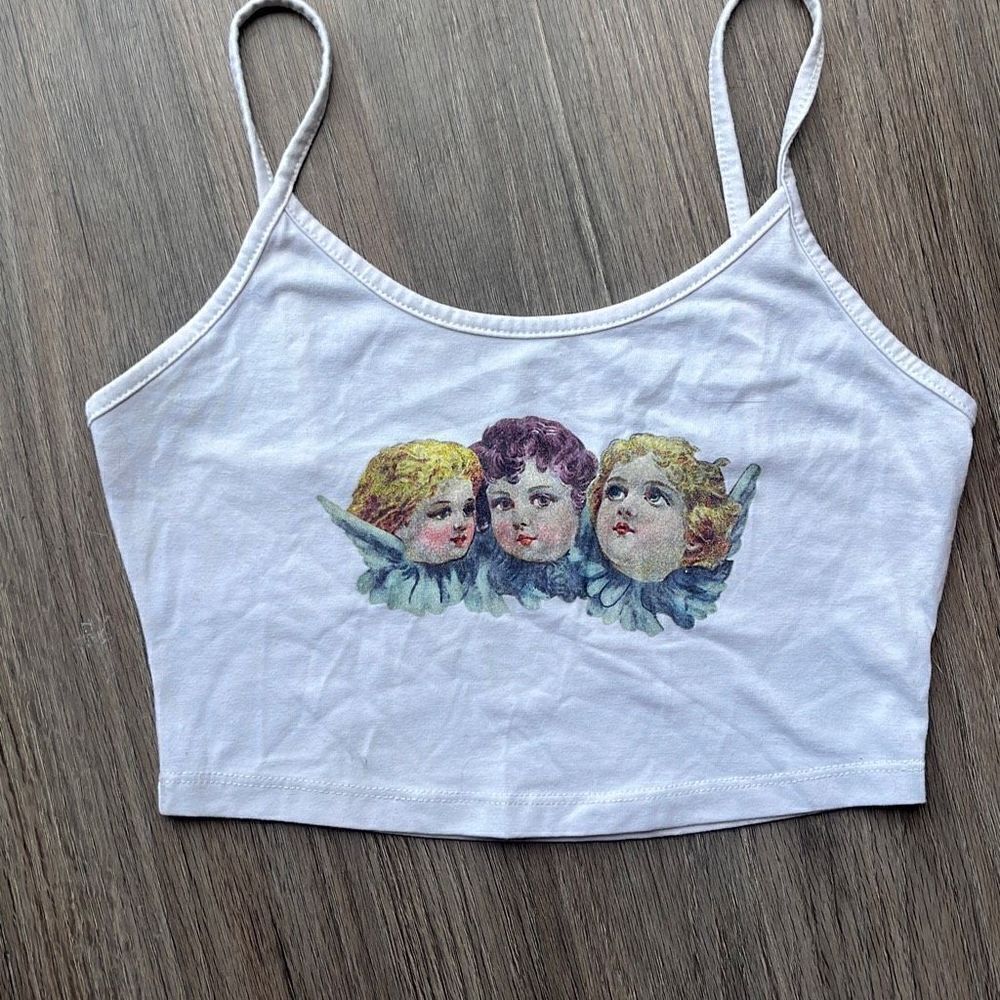 SHEIN THREE CHERUBS CROPPED CAMI TANK TOP ANGEL BRALETTE SIZE XS